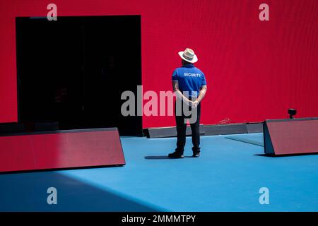 public event with security guards on court at the tennis in melbourne australia in summer Stock Photo