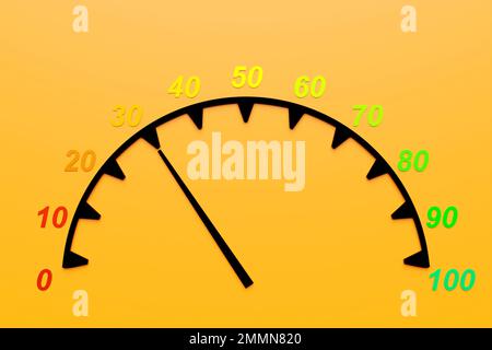 3d illustration of speed measuring speed icon. Colorful speedometer icon, speedometer pointer points to  40 Stock Photo