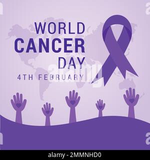 World Cancer Day lettering banner. Vector text illustration for February 4 of World Cancer day with ribbon and text Stock Vector