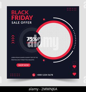 Black friday season sale social media post and web banner template for digital marketing. Trendy editable template for product promotion Stock Vector
