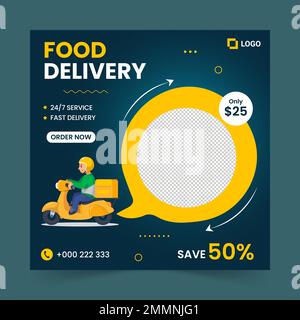 Food delivery service social media post template Stock Vector