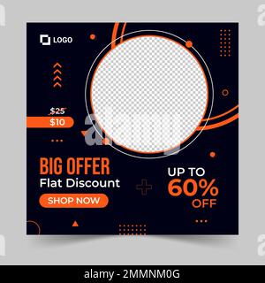 Big offer social media post and web banner template for digital marketing. Trendy editable template for product promotion Stock Vector