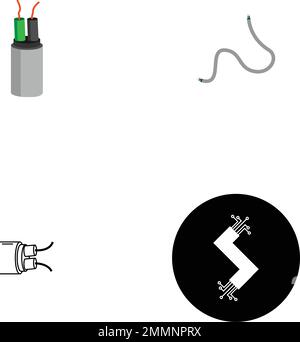Optical fiber flat line vector icons. Network connection, computer wire, cable bobbin, data transfer. Thin signs for electronics store, internet servi Stock Vector