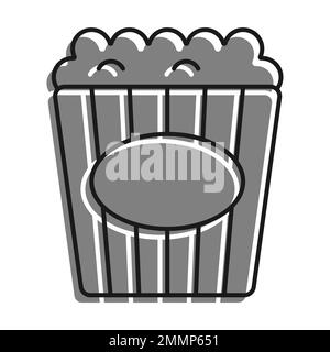 Linear filled with gray color icon. Packet Of Popcorn, Bucket Of Airy Dessert. Leisure At Cinema. Simple black and white vector Isolated On white back Stock Vector