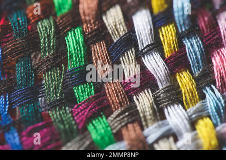 Detail of colorful woven sewing threads Stock Photo