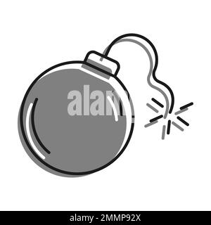 Linear filled with gray color icon. Metallic Round Bomb With Wick. Offensive And Defensive Weapons. Simple black and white vector Isolated On white ba Stock Vector