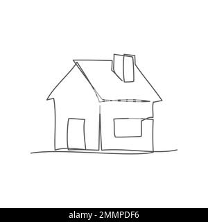 House One line drawing on white background Stock Vector