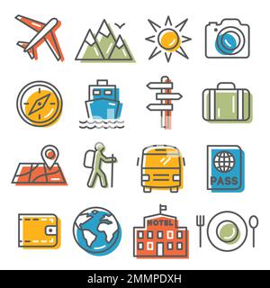 Travel and tourism icons on white background Stock Vector