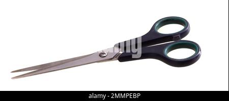 Black handled scissors isolated on white background. Stock Photo