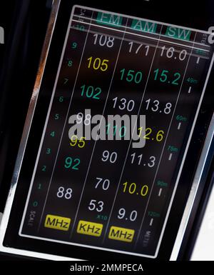 Tuning Analog Radio Dial Frequency on Scale of the Vintage Receiver. Stock Photo