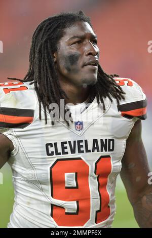 Defensive lineman Lenny Jones of the Cleveland Browns stretches