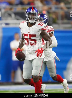 East Rutherford, New Jersey, USA. 9th Sep, 2018. New York Giants linebacker  Ray-Ray Armstrong (55) during a NFL game between the Jacksonville Jaguars  and the New York Giants at MetLife Stadium in