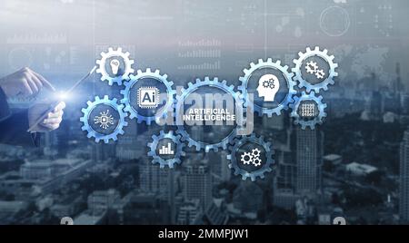 AI artificial intelligence machine learning neural network. Innovation technology concept. Mixed media Stock Photo