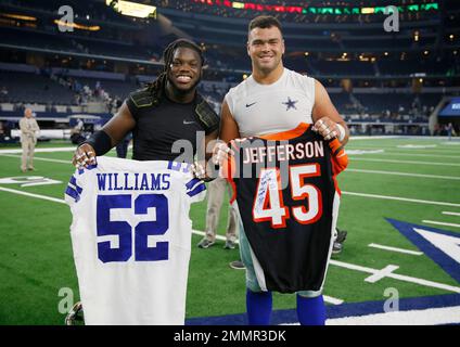 Dallas Cowboys defensive end Sam Williams runs drill at NFL football  training camp, Monday, Aug. 1, 2022, in Oxnard, Calif. (AP Photo/Gus Ruelas  Stock Photo - Alamy