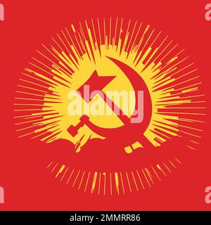 Art vector illustration in communist style in red and yellow colors Stock Vector