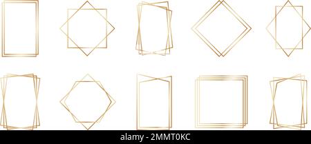 Golden geometric frames in art deco style. Luxury gold borders for for wedding invitation. Thin line polygonal set for invitation decoration. Vector Stock Vector