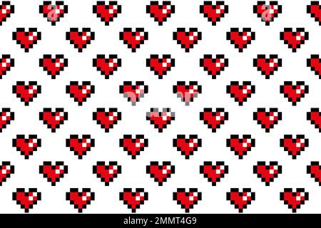 Pixel heart seamless pattern background Stock Vector