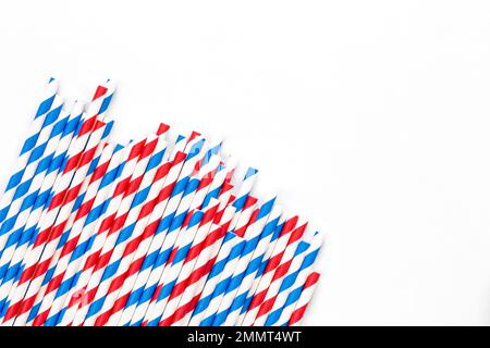 Drinking straws for party on white background, copy space. Stock Photo