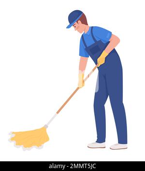 Male janitor properly mopping floor semi flat color vector character Stock Vector