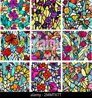 Set of stained glass patterns with flowers and leaves. Colorful vector  backgrounds Stock Vector Image & Art - Alamy