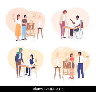 Student teacher communication 2D vector isolated illustration set Stock Vector