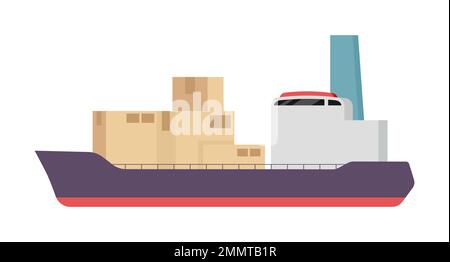 Cargo vessel with cardboard boxes semi flat color vector object Stock Vector