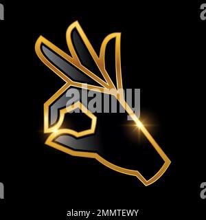 Golden OK Hand Sign Vector Illustration in black background with gold shine effect Stock Vector