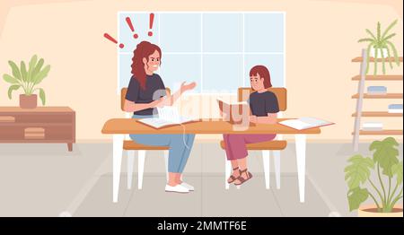 Yelling at child about poor performance flat color vector illustration Stock Vector
