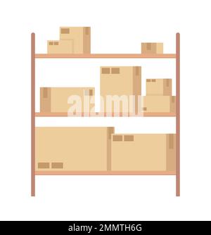 Storage rack with shipping cardboard boxes semi flat color vector objects Stock Vector
