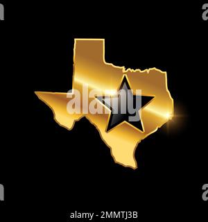 A vector illustration of Golden Texas Map Vector Sign in black background with gold shine effect Stock Vector