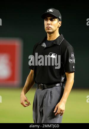 MLB umpire Gabe Morales (47) in the first inning during a baseball game  between the San Francisco Giants and the Arizona Diamondbacks, Sunday, Aug.  5, 2018, in Phoenix. (AP Photo/Rick Scuteri Stock