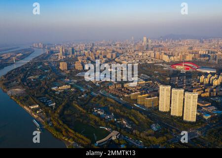 Have a bird's eye view of nanjing city Stock Photo