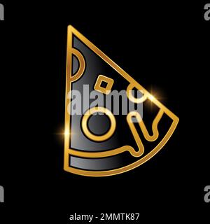A vector Illustration of Golden Luxury Pizza Vector Icon in black background with gold shine effect Stock Vector