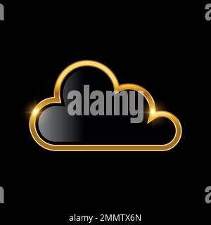 Golden Cloud Icon Vector Sign Illustration in black background with gold shine effect Stock Vector