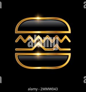 Golden Luxury Burger Vector Sign Illustration in black background with gold shine effect Stock Vector