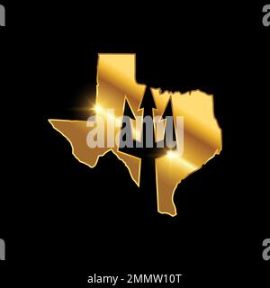A vector illustration of Golden Texas Map Vector Sign in black background with gold shine effect Stock Vector