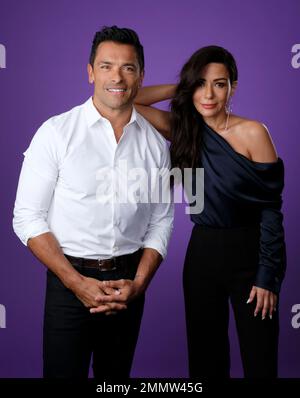 Mark Consuelos, left, and Marisol Nichols, cast members in the CW series  Riverdale, pose together for a portrait during the 2018 Television  Critics Association Summer Press Tour, Monday, Aug. 6, 2018, in