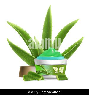 Natural aloe vera gel vector realistic illustration Stock Vector