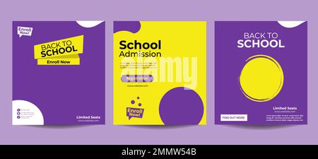 School admission social media post design and back to school web banner template. School education admission social media post template. Stock Vector