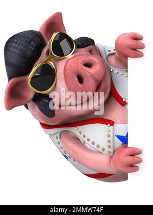 Fun 3D cartoon illustration of a pig rocker Stock Photo