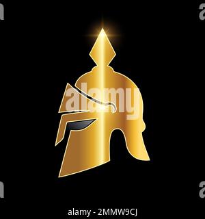 A vector illustration of Golden Medieval  Armor Helmet Vector Icon in black background with gold shine effect Stock Vector