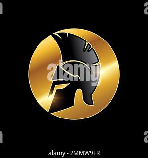 A vector illustration of Golden Medieval  Armor Helmet Vector Icon in black background with gold shine effect Stock Vector