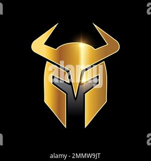 A vector illustration of Golden Medieval  Armor Helmet Vector Icon in black background with gold shine effect Stock Vector