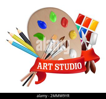 Art studio label, emblem, logo vector template Stock Vector