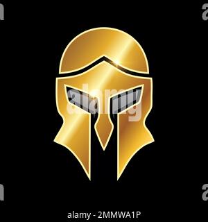 A vector illustration of Golden Medieval  Armor Helmet Vector Icon in black background with gold shine effect Stock Vector