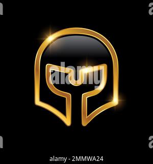A vector illustration of Golden Medieval  Armor Helmet Vector Icon in black background with gold shine effect Stock Vector
