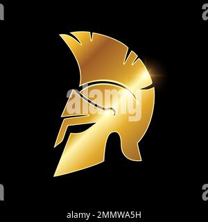 A vector illustration of Golden Medieval  Armor Helmet Vector Icon in black background with gold shine effect Stock Vector