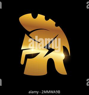 A vector illustration of Golden Medieval  Armor Helmet Vector Icon in black background with gold shine effect Stock Vector