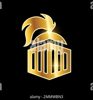 A vector illustration of Golden Medieval  Armor Helmet Vector Icon in black background with gold shine effect Stock Vector