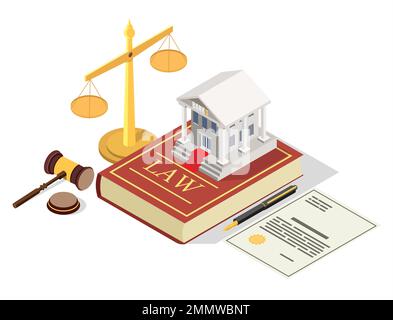 Bank regulation law vector flat isometric illustration Stock Vector